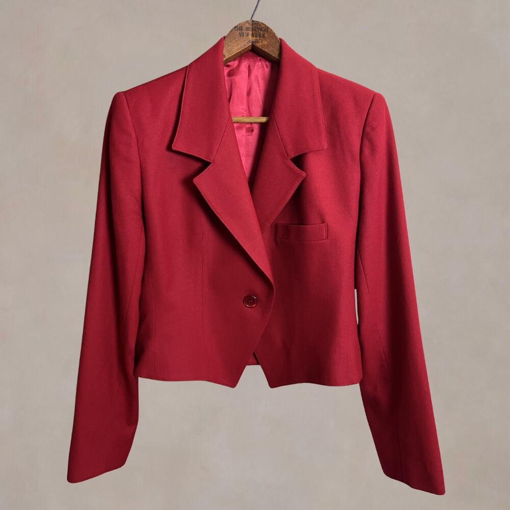 Vintage 90s Talbots‎ Wool Cropped Blazer 6 Red Woolmark USA